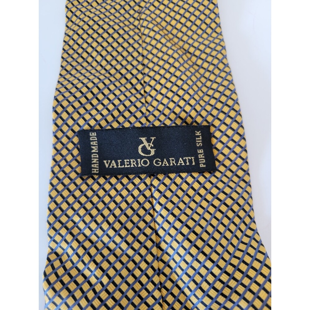 Valerio Garati Men's Yellow Blue Silk Tie Handmade Checkered Pattern‎